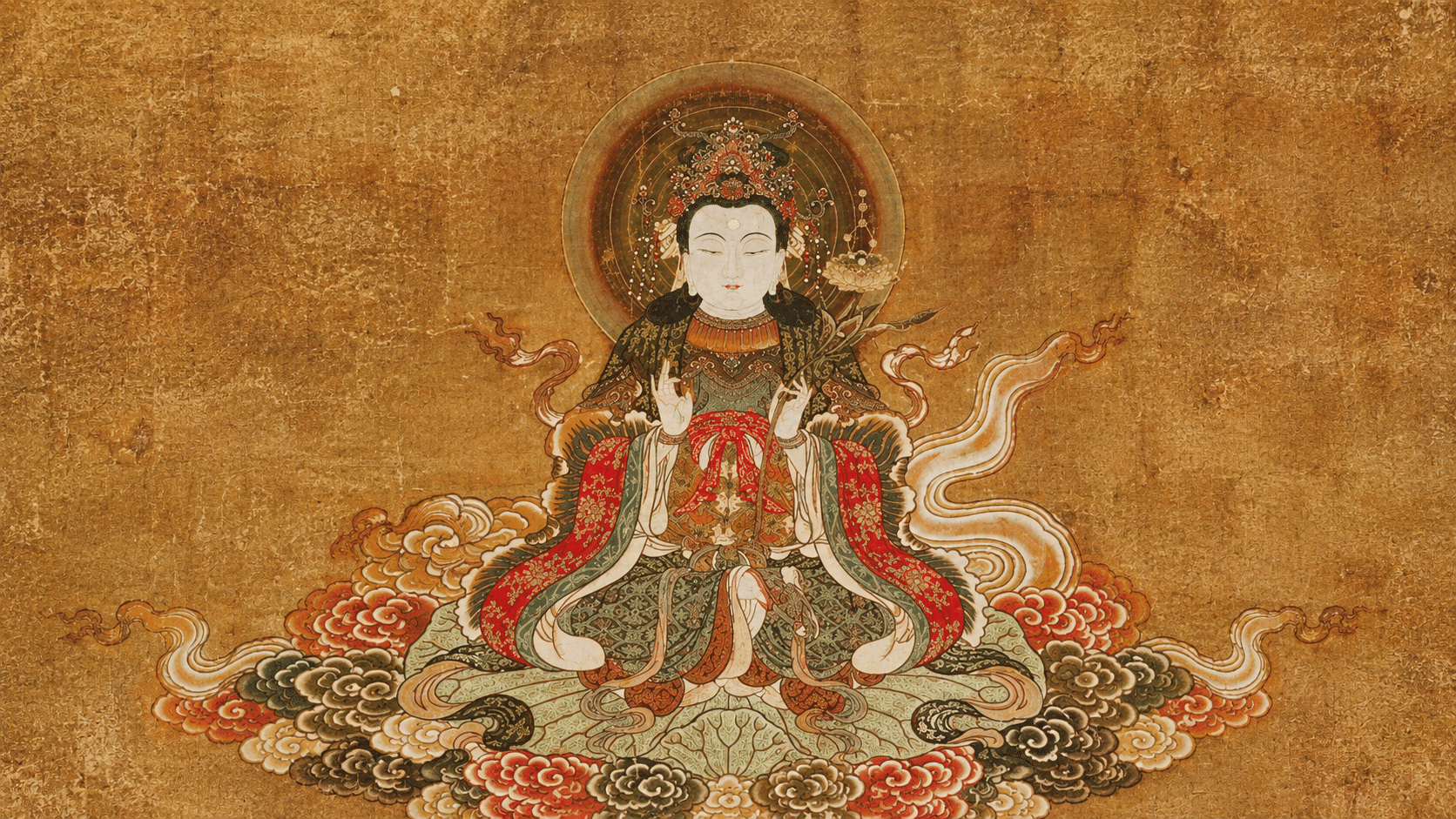 金色の背景に描かれた仏画