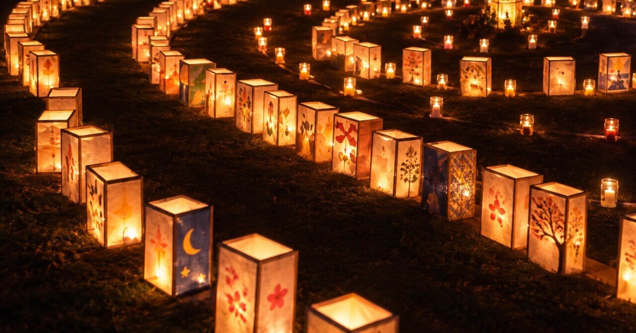 夜の庭を照らす灯籠のあたたかな光
